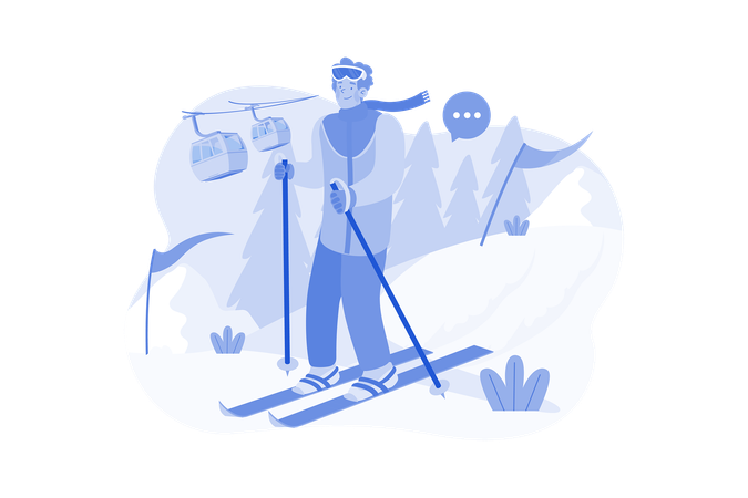 Skier Man Slide Down A Snowy Mountain  Illustration