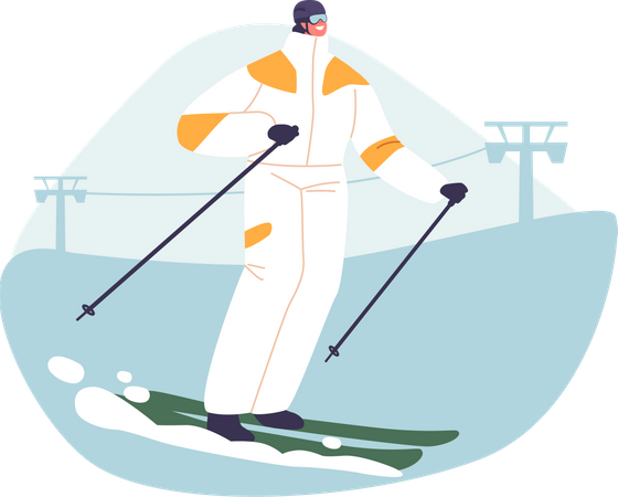 Skier Tackles Challenging Mountain Slalom  Illustration