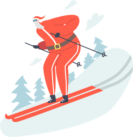 Skieur du Père Noël chevauchant des descentes en hiver  Illustration