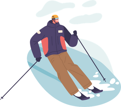 Skieur qualifié naviguant de manière experte dans le slalom de montagne  Illustration