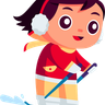 illustration little girl doing skiing