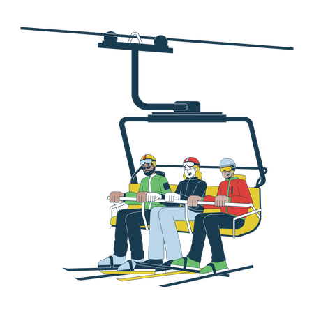 Skiing warm clothing people on chairlifts  Illustration