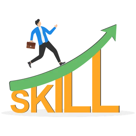 Skill Development For Career Growth Aspiration To Being More Professional At Work Concept Businessman Stepping Up On Growing Graph Over Word Skill Illustration