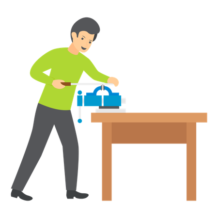 Skilled Carpenter Operating Woodworking Machine  Illustration