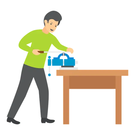 Skilled Carpenter Operating Woodworking Machine  Illustration