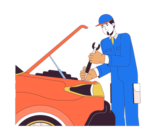 Skilled caucasian mechanic repairing car  Illustration