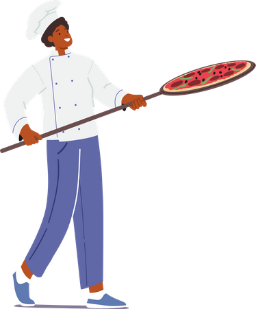 Skilled Chef Expertly Balances Freshly Baked Pizza On Rustic Wooden Shovel  Illustration