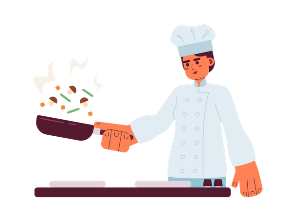 Skilled chef flipping vegetables  Illustration
