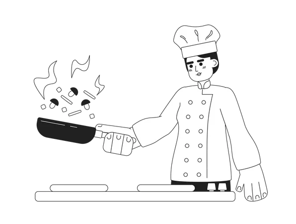 Skilled chef flipping vegetables  Illustration