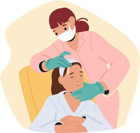 Skilled Cosmetologist Character Carefully Administers Rejuvenating Beauty Injections To Relaxed Woman In Serene  Illustration