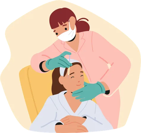 Skilled Cosmetologist Character Carefully Administers Rejuvenating Beauty Injections To Relaxed Woman In Serene  Illustration