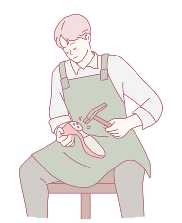 Skilled craftsman working diligently to meticulously repair a shoe with care and precision Illustration