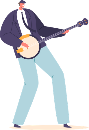 Skilled Musician Male Character Passionately Playing The Banjo  イラスト