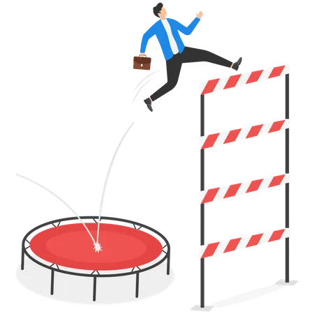 Skill Level Or Experience To Overcome Challenge And Succeed Personal Development Or Improvement Professional Or Expert Level Concept Confidence Businessman Jump Across Highest Level Of Hurdles イラスト