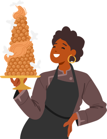 Skilled woman showing chocolate truffles  Illustration