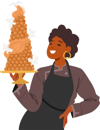 Skilled woman showing chocolate truffles  Illustration