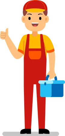 Skilled worker holding tool box  Illustration