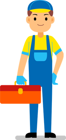 Skilled worker holding tool box Illustration