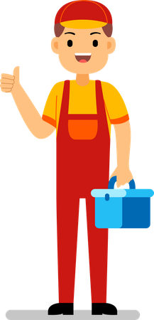 Skilled worker holding tool box  Illustration