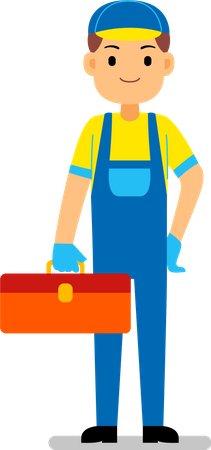 Skilled worker holding tool box  Illustration