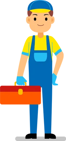 Skilled worker holding tool box  Illustration