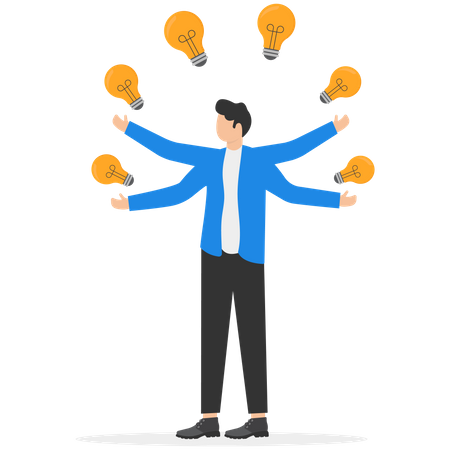 Skillful businessman juggling lightbulb lamp  Illustration