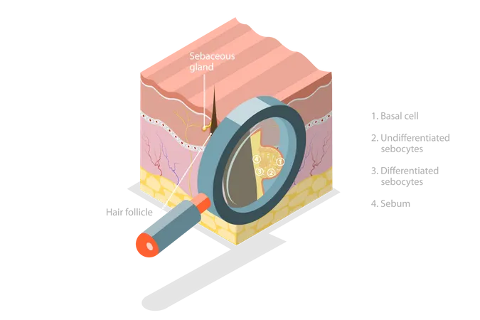 3 D Isometric Flat Vector Conceptual Illustration Of Sebaceous Gland Skin Anatomy Illustration