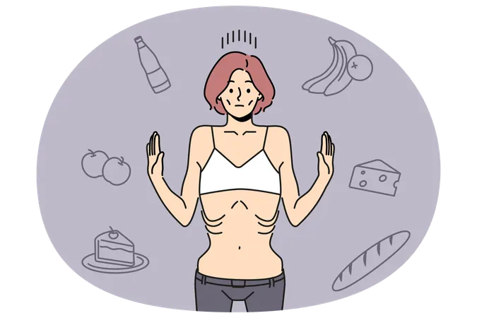 Skinny woman refuse to eat suffer from anorexia  Illustration