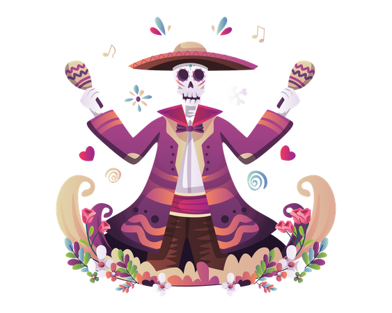 Skull wearing Halloween clothes  Illustration