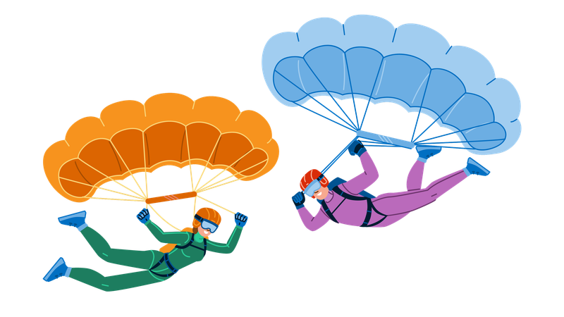 Skydivers are enjoying their sky diving  イラスト