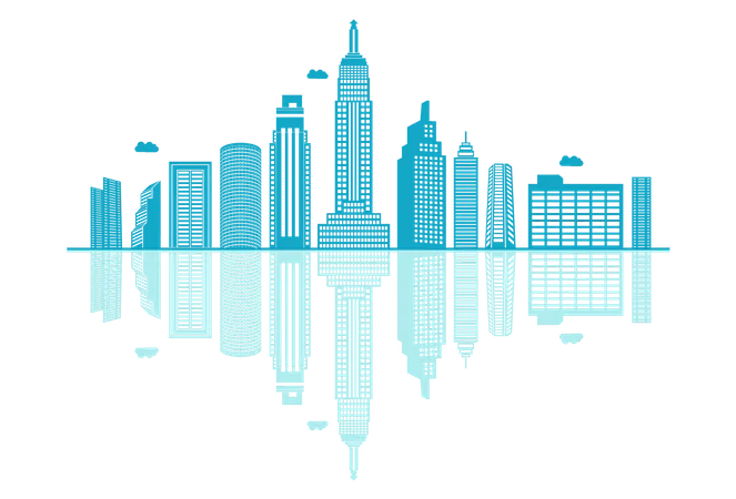 Skyline silhouette with reflections  Illustration
