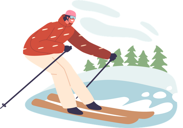 Esportista de slalom desliza pela encosta gelada  Ilustração