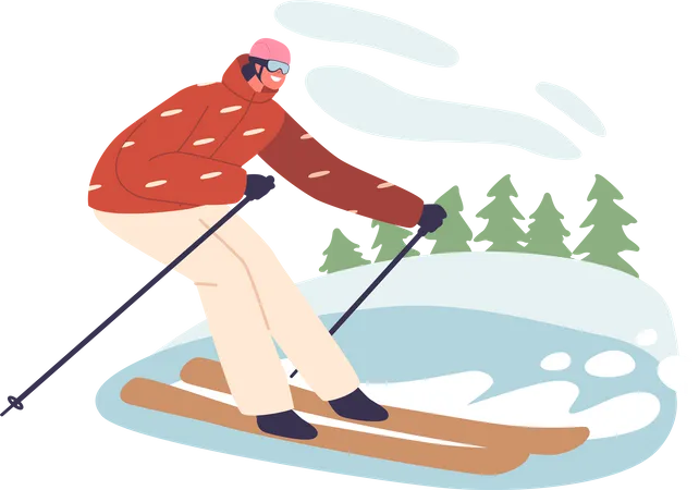 Slalom Sportsman Character Glides Down The Icy Slope Weaving Through The Gates Displaying Incredible Agility And Skill In Thrilling Alpine Competition Cartoon People Vector Illustration Illustration