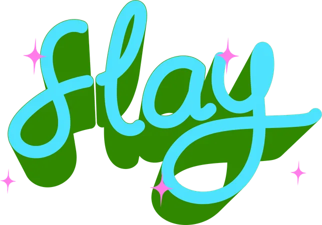 A Stylish Sticker That Exudes Confidence With The Word Slay Crafted In Flowing Calligraphy Set Against A Lively Green Background Perfect For Motivational And Self Expression Themes Illustration