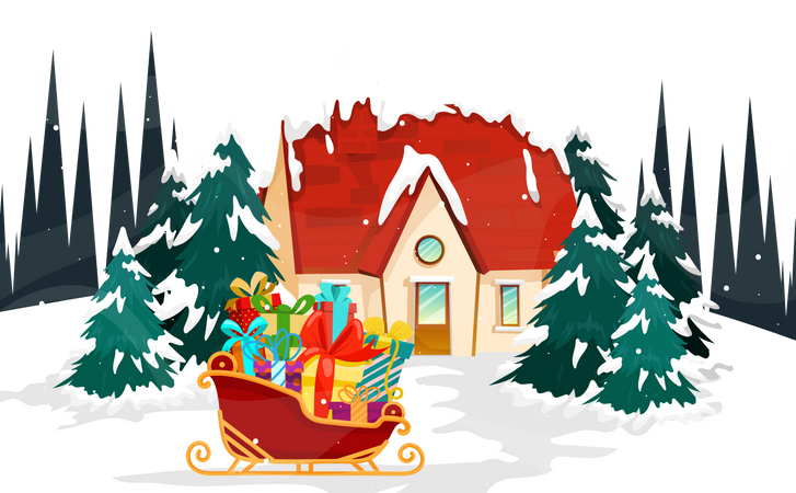 Sled with giftbox on snow  Illustration