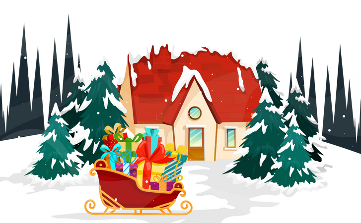 Sled with giftbox on snow  Illustration