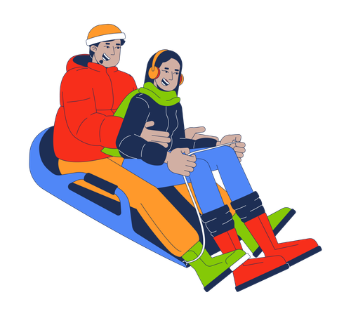 Sledding adults diverses  Illustration