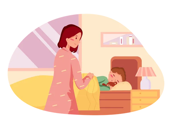 Sleeping baby in the bed  Illustration