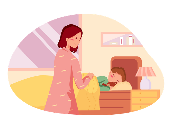 Sleeping baby in the bed  Illustration