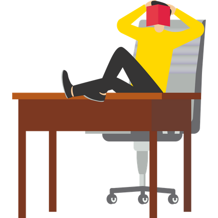 Sleeping businessman lying on office chair and covering face with book  Illustration