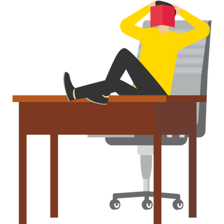 Sleeping businessman lying on office chair and covering face with book  Illustration