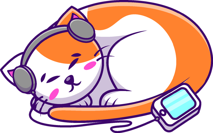 Sleeping Cat Wear Headphone  Illustration