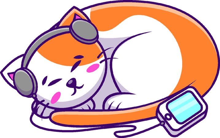 Sleeping cat wear headphone  Illustration