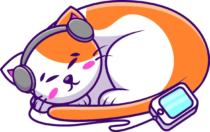 Sleeping cat wear headphone  Illustration