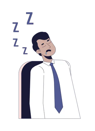 Sleeping Employee Male Indian 2 D Linear Cartoon Character South Asian Man Napping On Workplace Isolated Line Vector Person White Background Fatigue Exhausted Worker Color Flat Spot Illustration Illustration