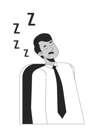 Sleeping Employee Male Indian Black And White 2 D Line Cartoon Character South Asian Man Napping On Workplace Isolated Vector Outline Person Exhausted Worker Monochromatic Flat Spot Illustration Illustration