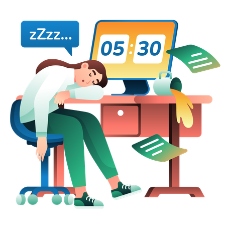 Sleeping while overtime at office  Illustration