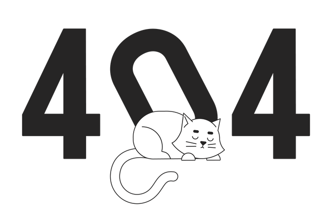 Sleeping white cat 404 flash message  Illustration