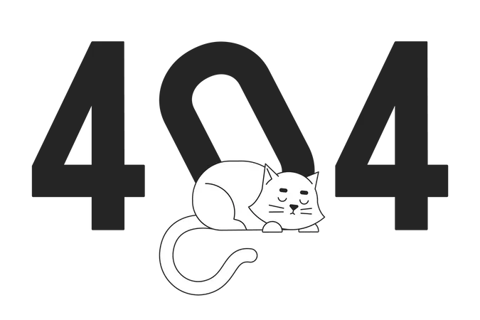 Sleeping White Cat Black White Error 404 Flash Message Tilted Zero Number Lazy Cat Monochrome Empty State Ui Design Page Not Found Popup Cartoon Image Vector Flat Outline Illustration Concept Illustration