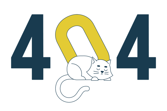 Sleeping white cat 404 flash message  Illustration